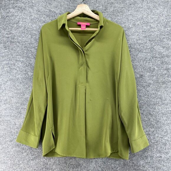 Catherine Blouse Women L Large Green Collared Long Sleeve Pullover Casual Solid - Picture 1 of 6